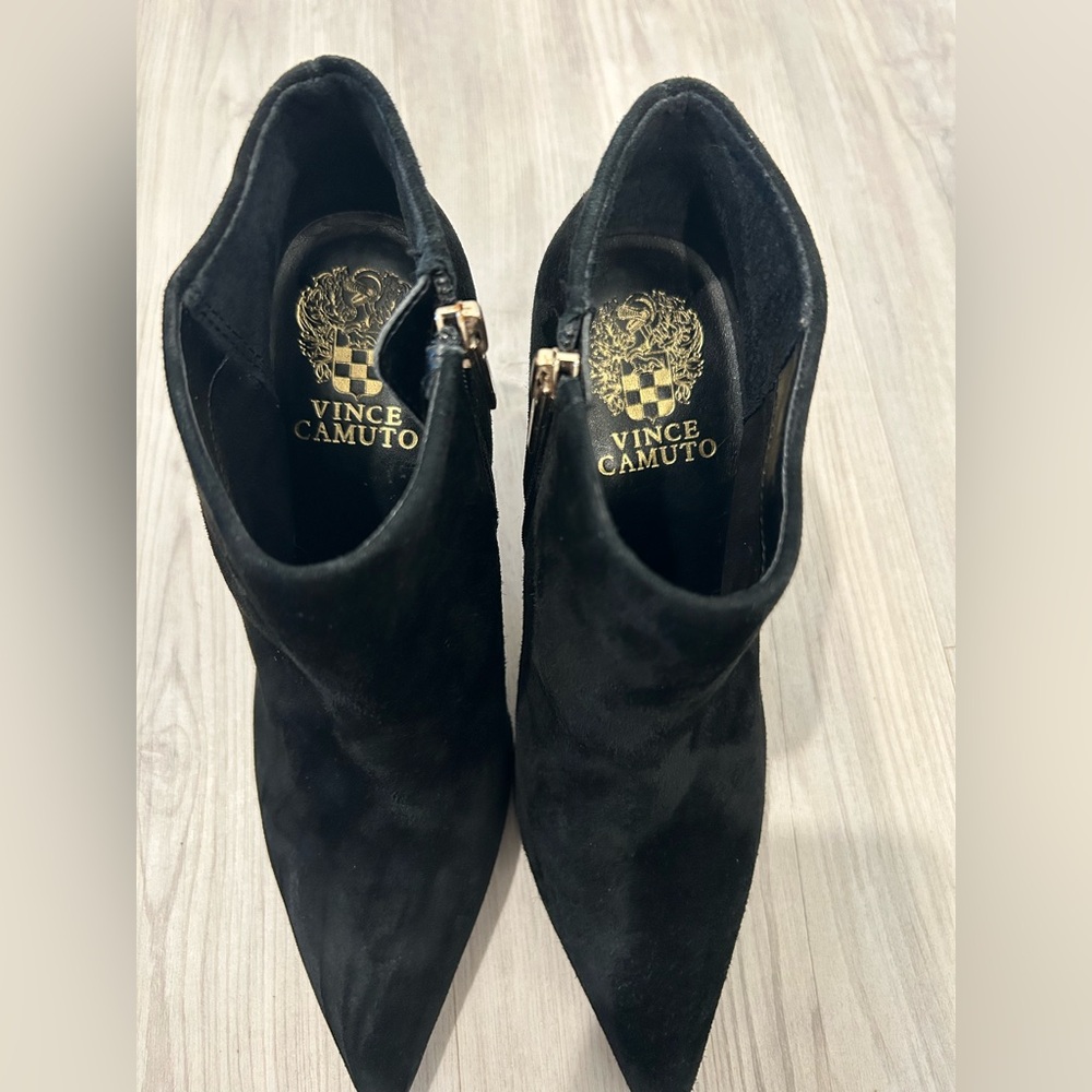 Vince Camuto Black Suede Pointed Toe Ankle Booties - Picture 5 of 9